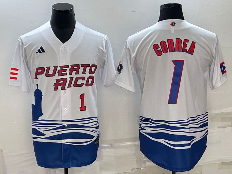 Men 2023 World Cub #1 Correa White MLB Jersey5